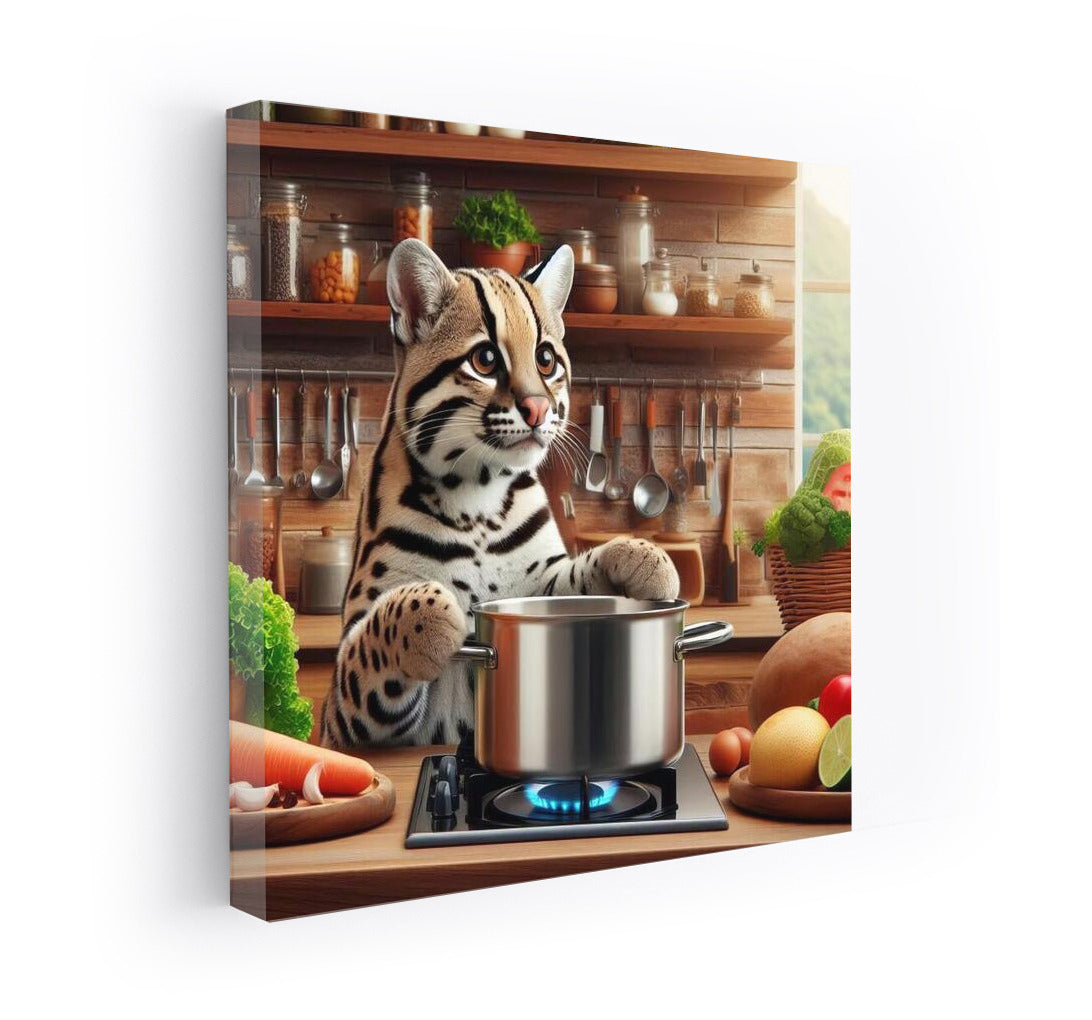 Ocelot in the Kitchen: Playful Chef at Dinner