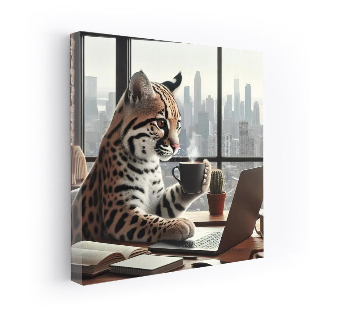 Ocelot with a laptop in a cafe: Creative style for your interior
