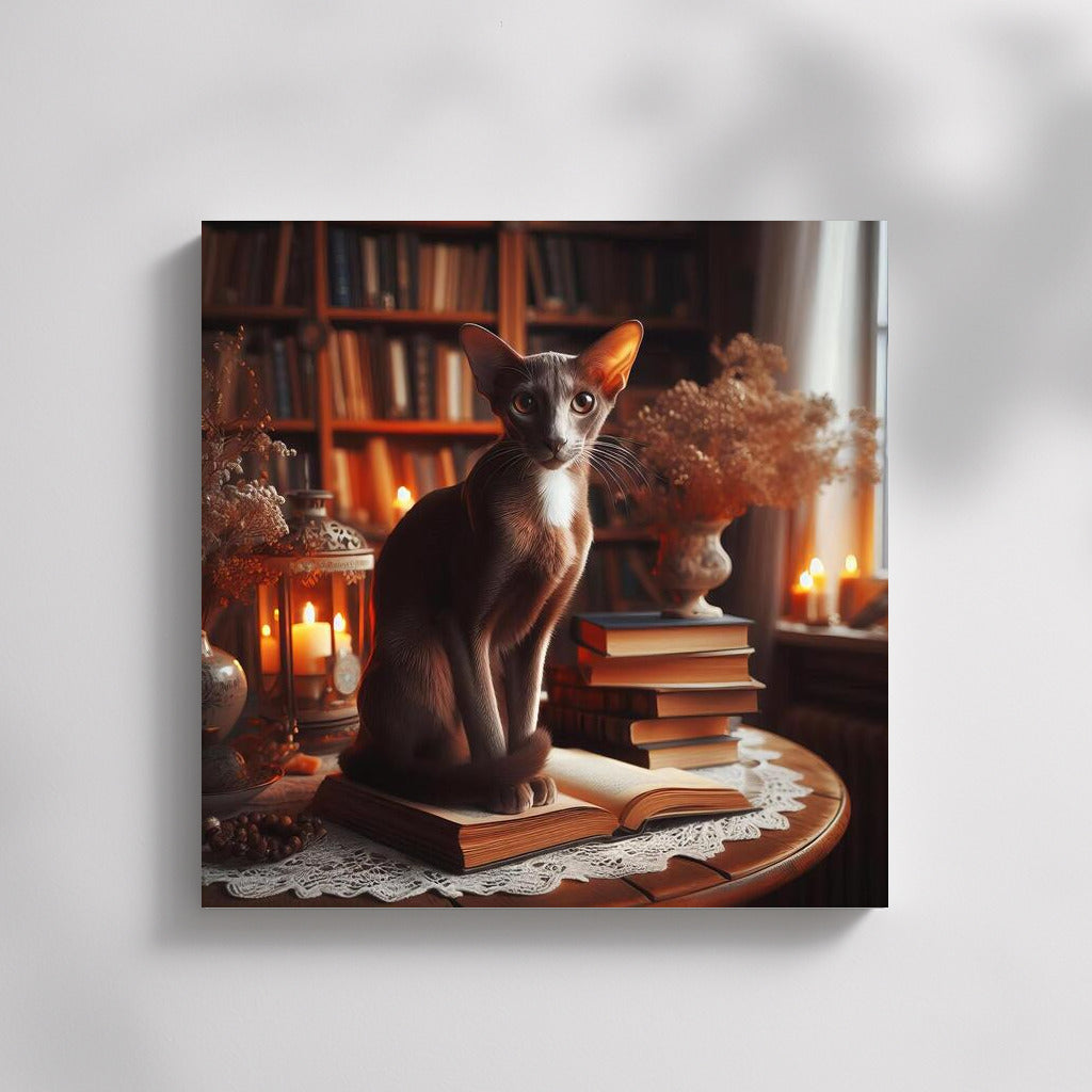 Oriental Shorthair in Cozy Library: Warmth and Comfort for Your Home