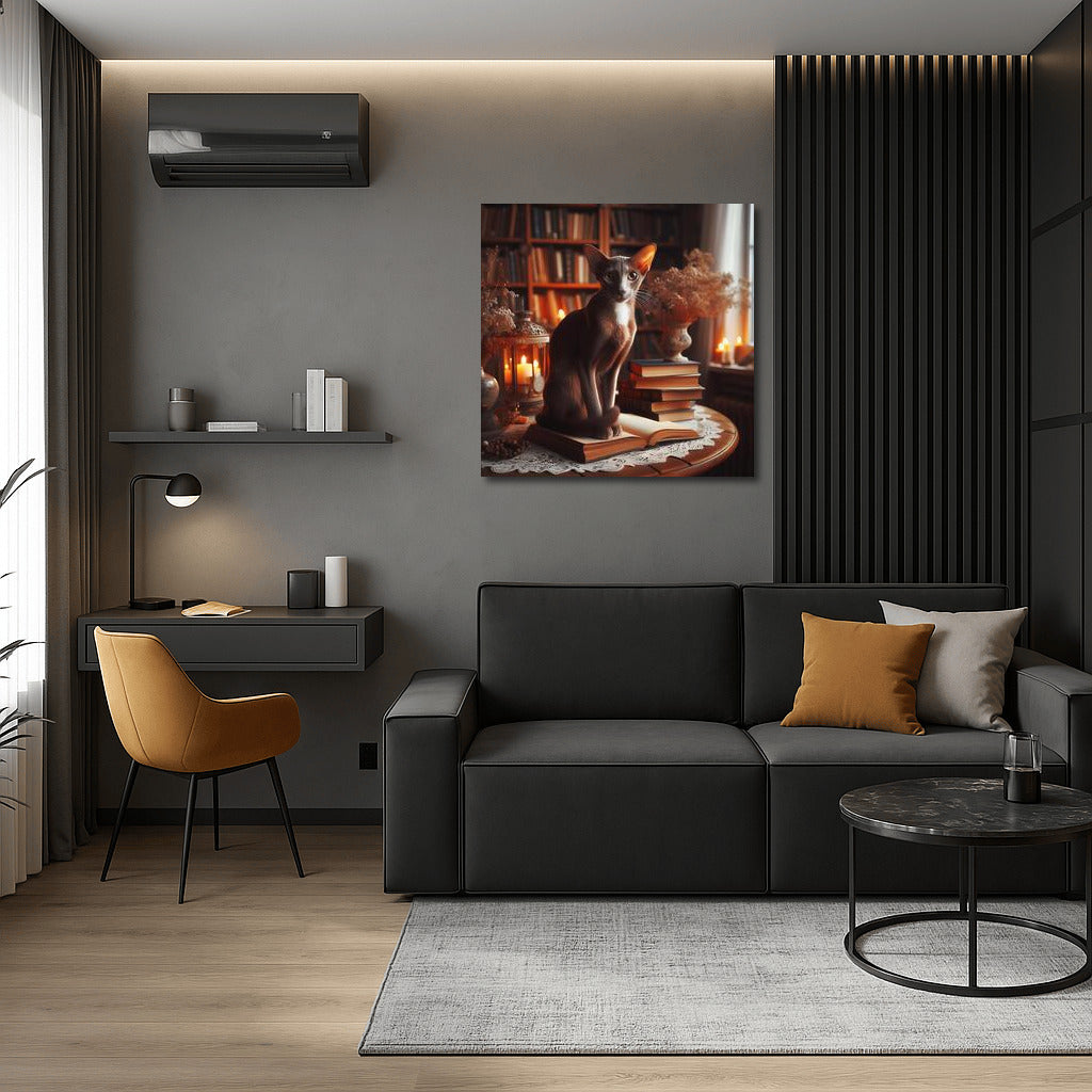 Oriental Shorthair in Cozy Library: Warmth and Comfort for Your Home
