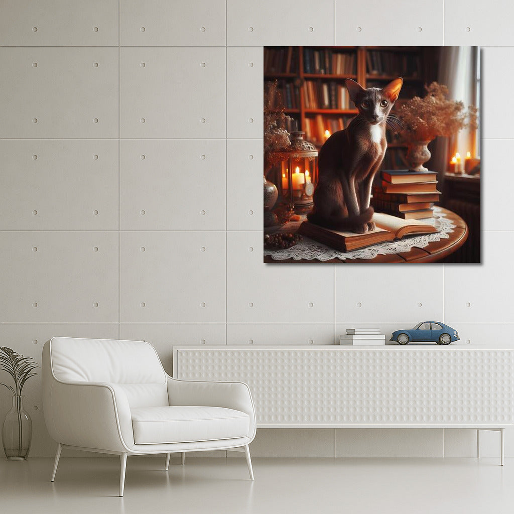 Oriental Shorthair in Cozy Library: Warmth and Comfort for Your Home