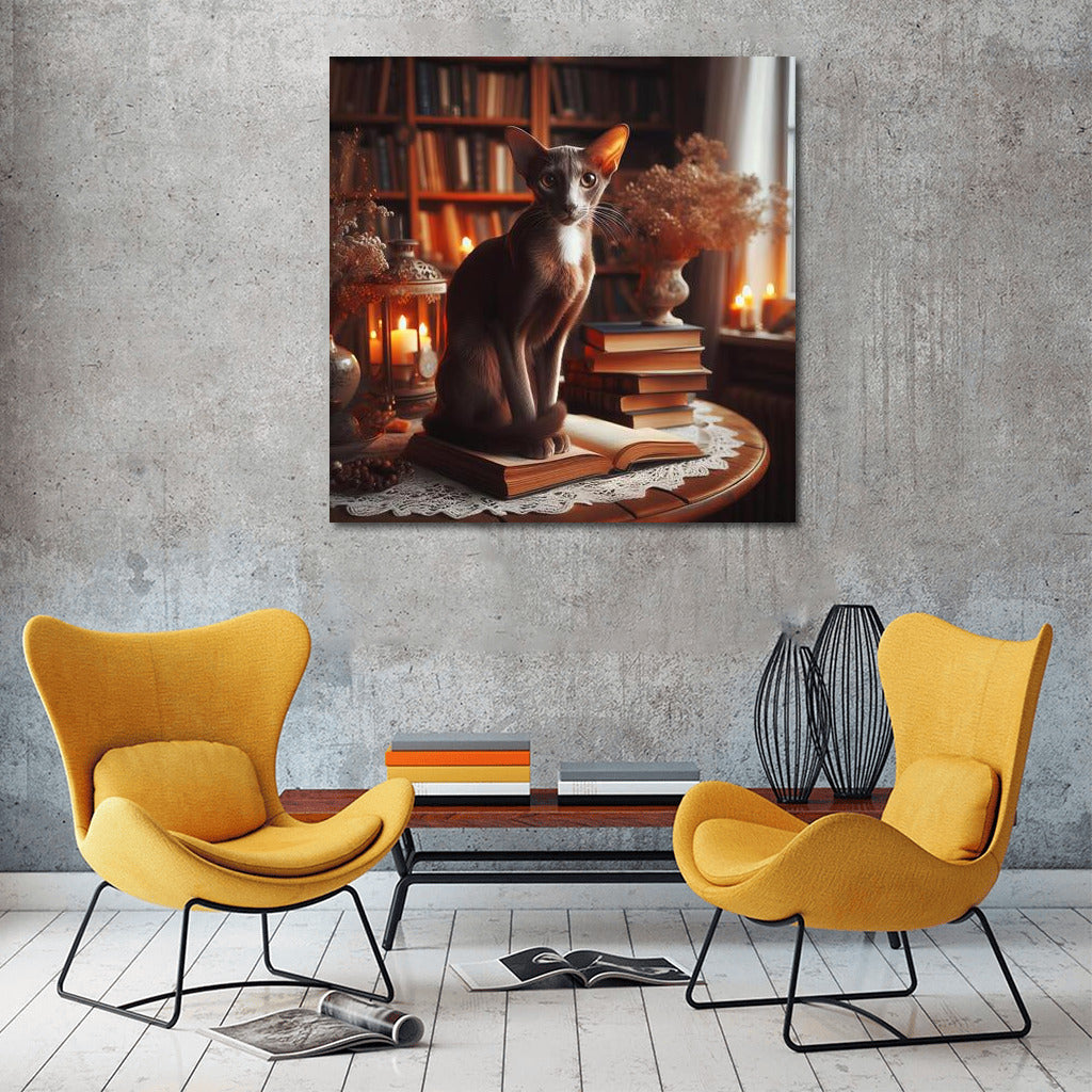 Oriental Shorthair in Cozy Library: Warmth and Comfort for Your Home