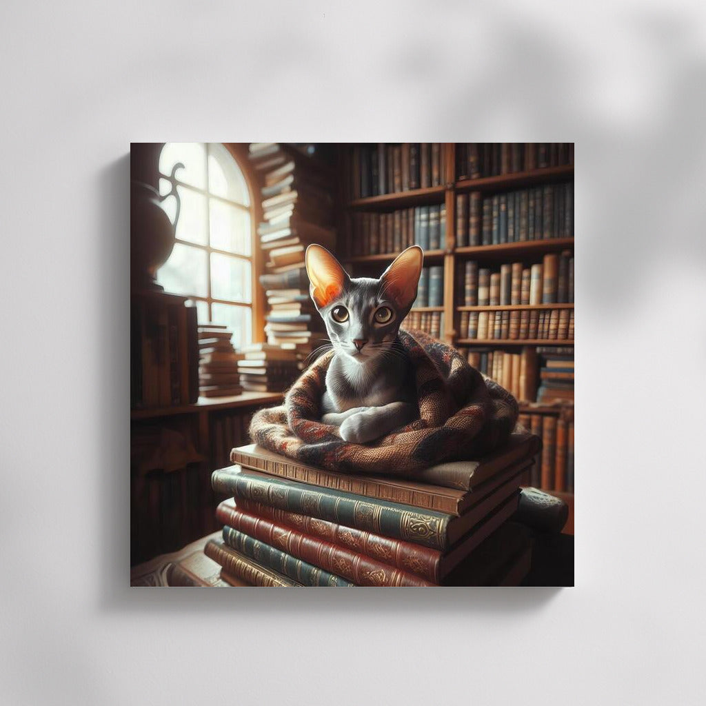Oriental Shorthair in Cozy Library: Harmony and Warmth