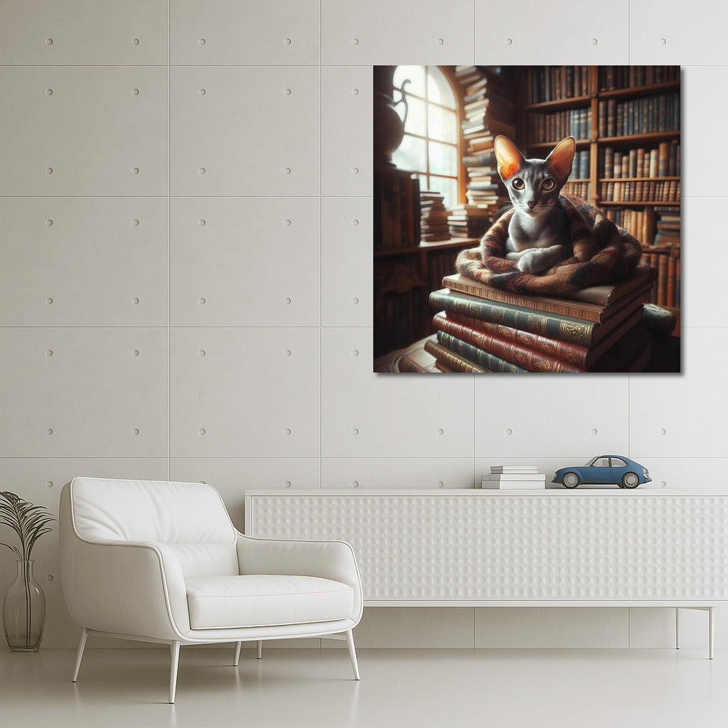 Oriental Shorthair in Cozy Library: Harmony and Warmth