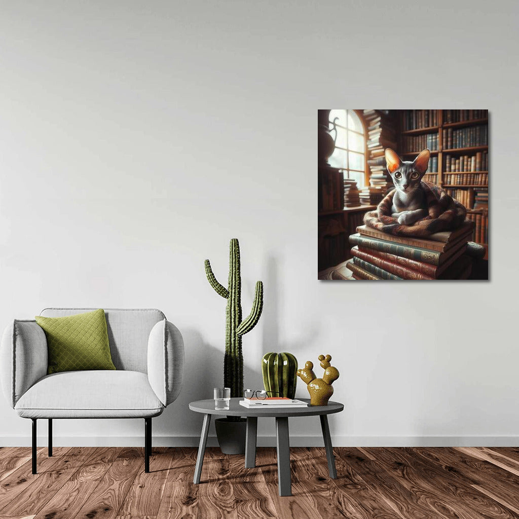 Oriental Shorthair in Cozy Library: Harmony and Warmth