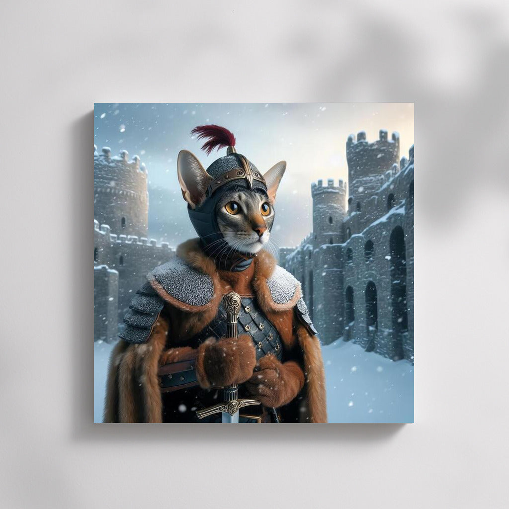 Oriental Shorthair Knight Cat at Snowy Castle: Game of Thrones Inspiration