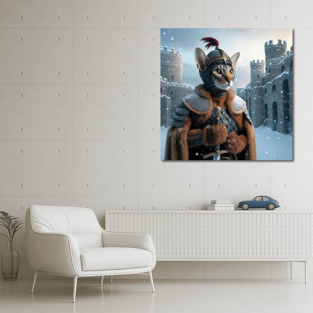Oriental Shorthair Knight Cat at Snowy Castle: Game of Thrones Inspiration