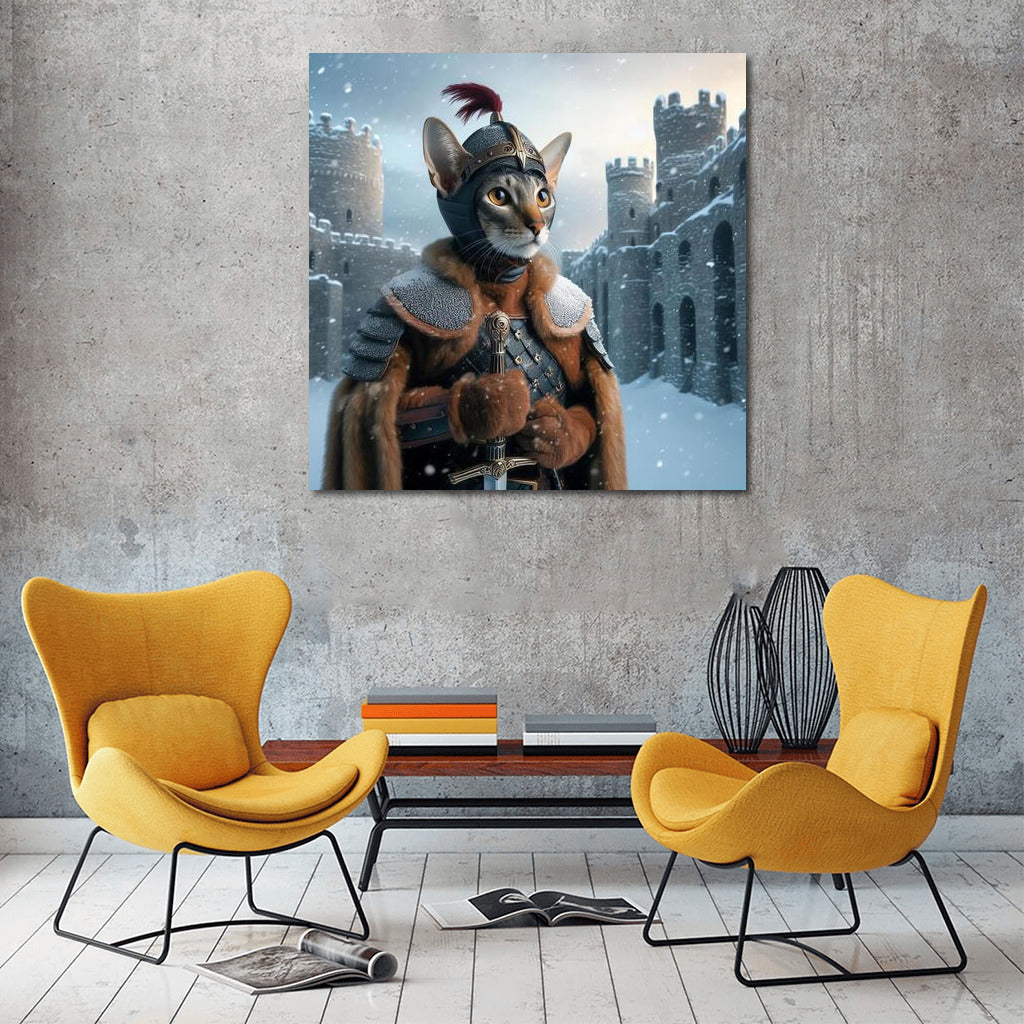 Oriental Shorthair Knight Cat at Snowy Castle: Game of Thrones Inspiration