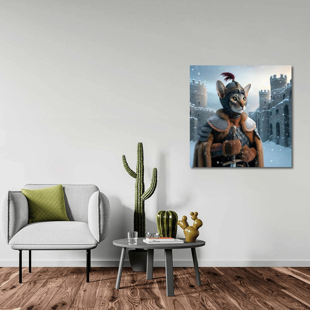 Oriental Shorthair Knight Cat at Snowy Castle: Game of Thrones Inspiration