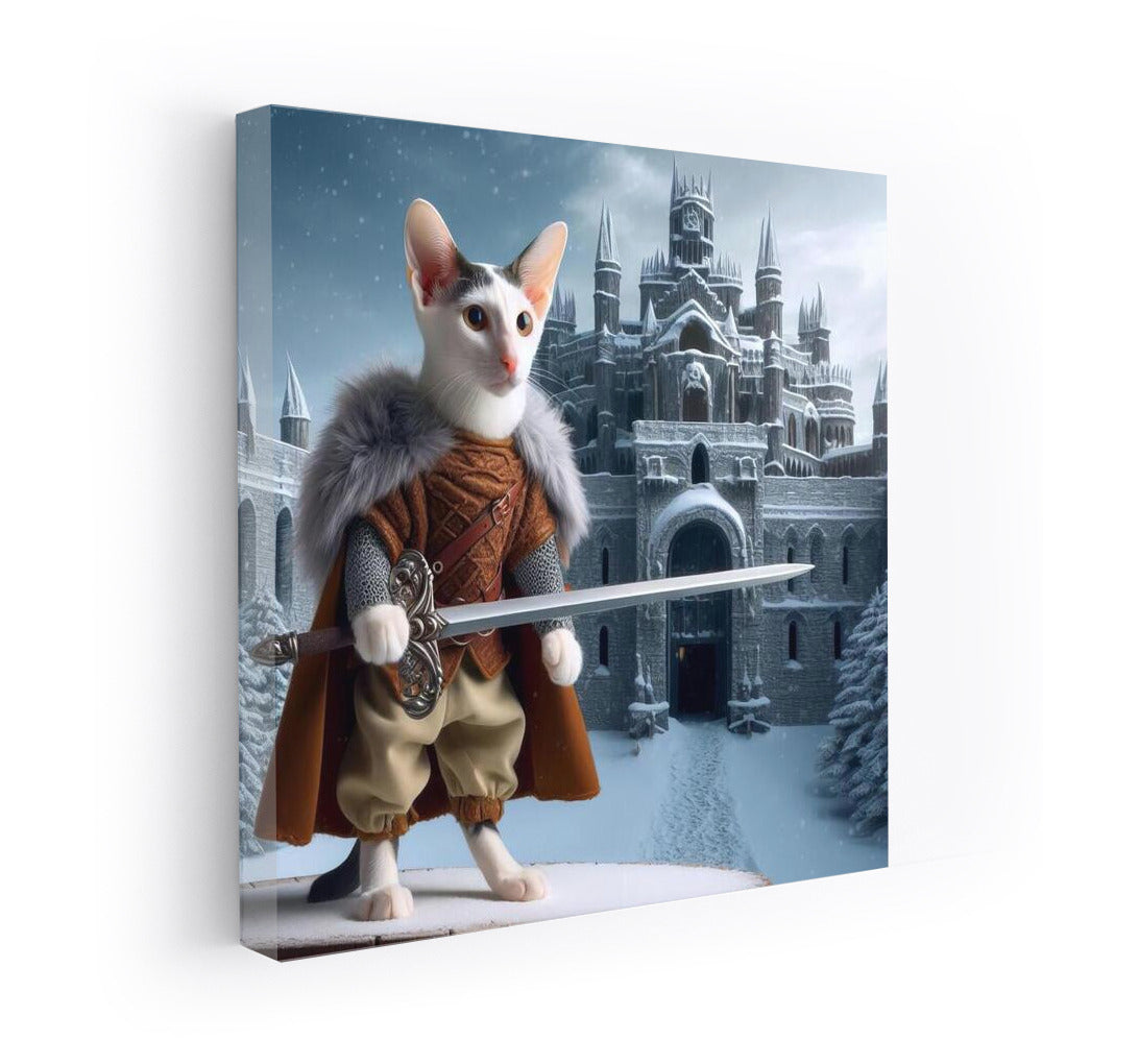 Oriental Knight Cat: Defender of the Snow Castle in the Style of Game of Thrones