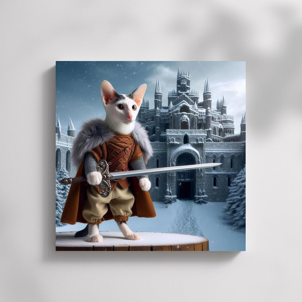 Oriental Knight Cat: Defender of the Snow Castle in the Style of Game of Thrones
