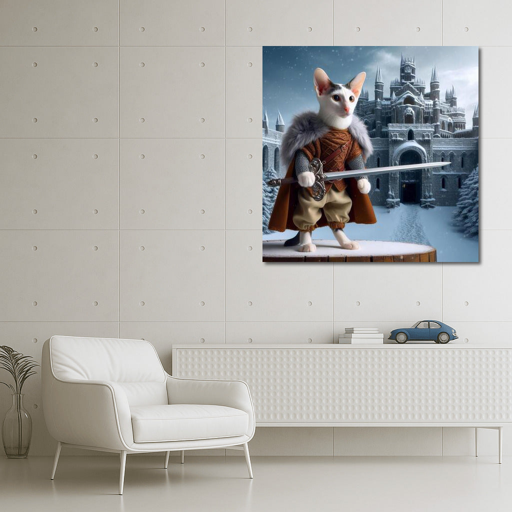 Oriental Knight Cat: Defender of the Snow Castle in the Style of Game of Thrones