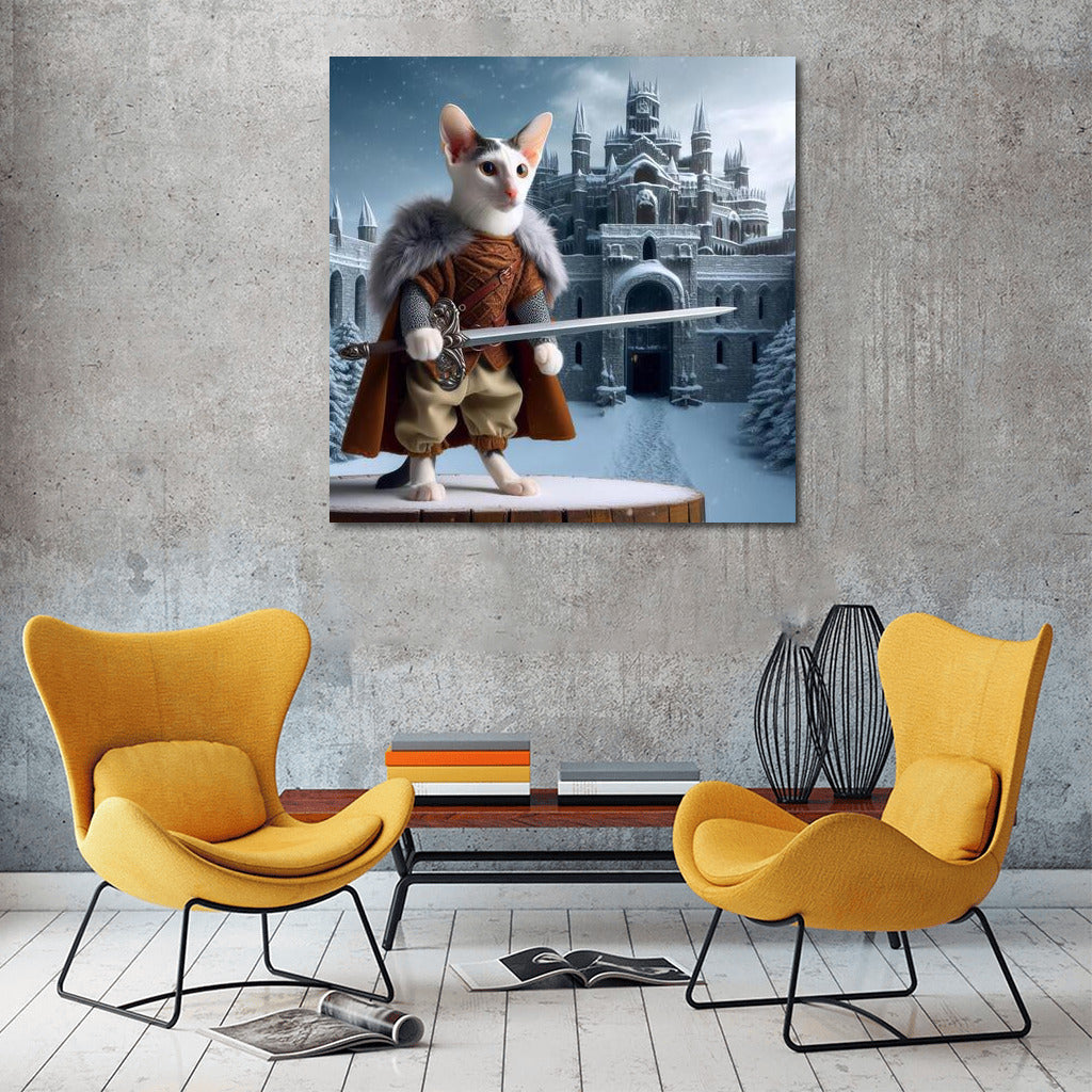 Oriental Knight Cat: Defender of the Snow Castle in the Style of Game of Thrones