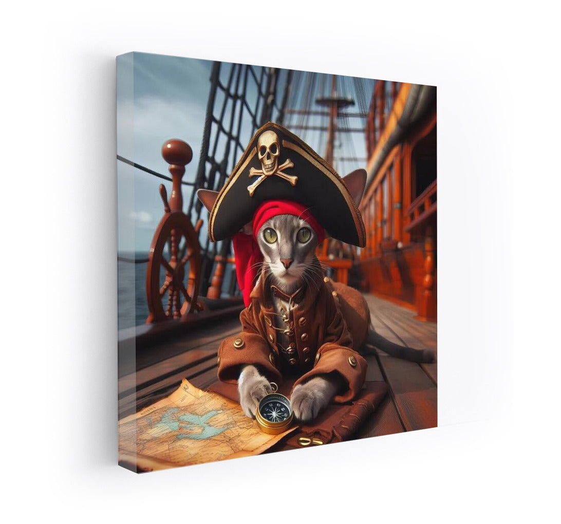 Oriental Pirate Cat on Ship Background: Adventures in Pirates of the Caribbean Style