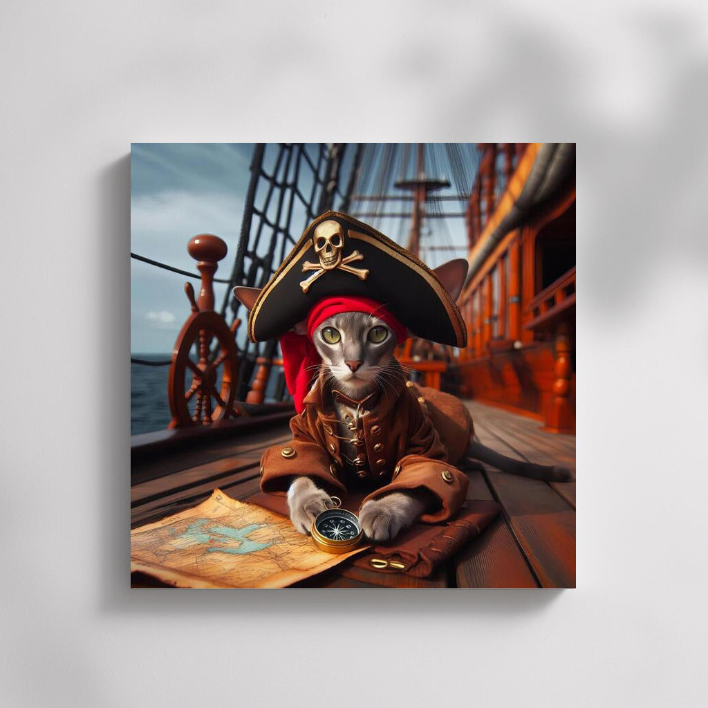 Oriental Pirate Cat on Ship Background: Adventures in Pirates of the Caribbean Style