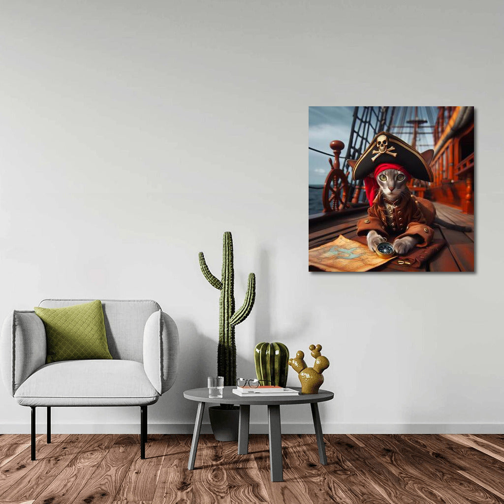 Oriental Pirate Cat on Ship Background: Adventures in Pirates of the Caribbean Style