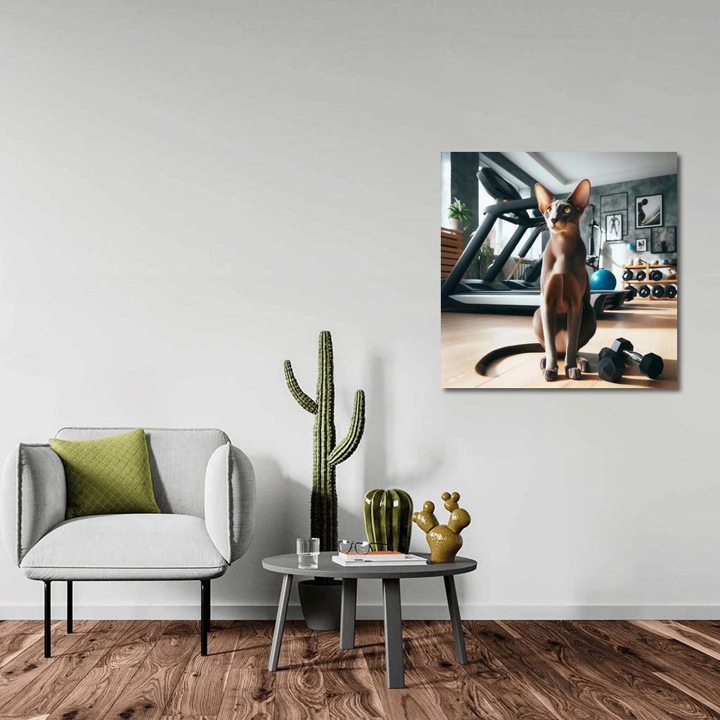 Grace Oriental Shorthair at the Fitness Room: Feline Charm on the Wall
