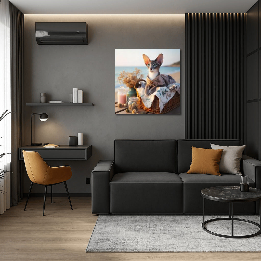 Oriental Shorthair Cat on a Fashionable Beach: Summer Coziness in the Interior
