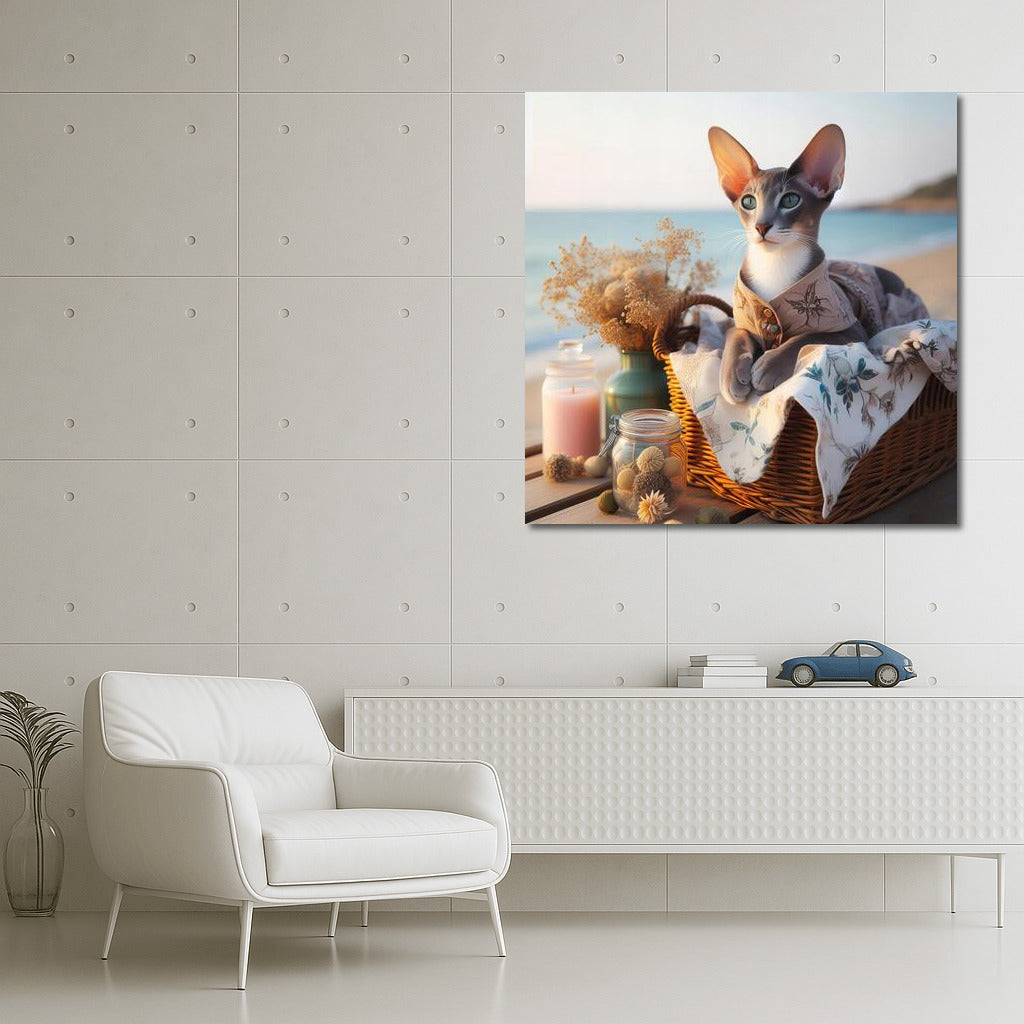 Oriental Shorthair Cat on a Fashionable Beach: Summer Coziness in the Interior