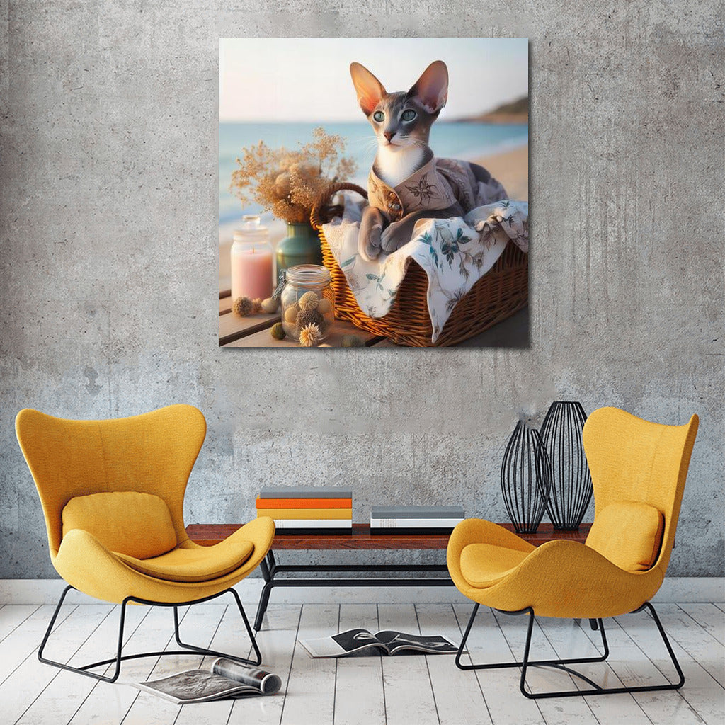 Oriental Shorthair Cat on a Fashionable Beach: Summer Coziness in the Interior