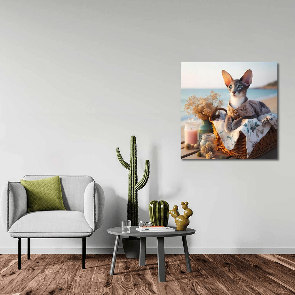 Oriental Shorthair Cat on a Fashionable Beach: Summer Coziness in the Interior