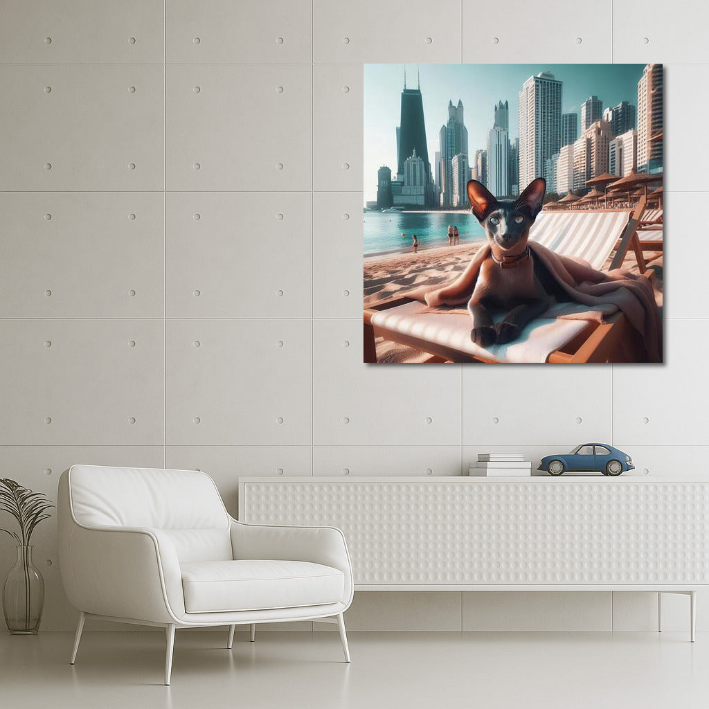 Oriental Shorthair on the Stylish Beach: Summer Whirlwind