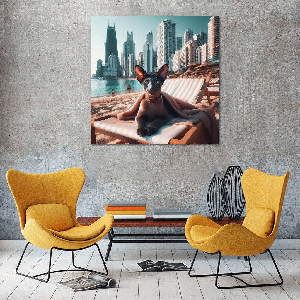Oriental Shorthair on the Stylish Beach: Summer Whirlwind