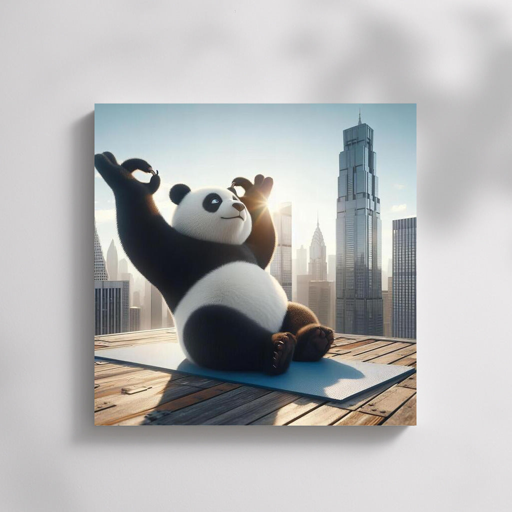 Yoga Panda on the Roof of a Skyscraper: Harmony at Heights