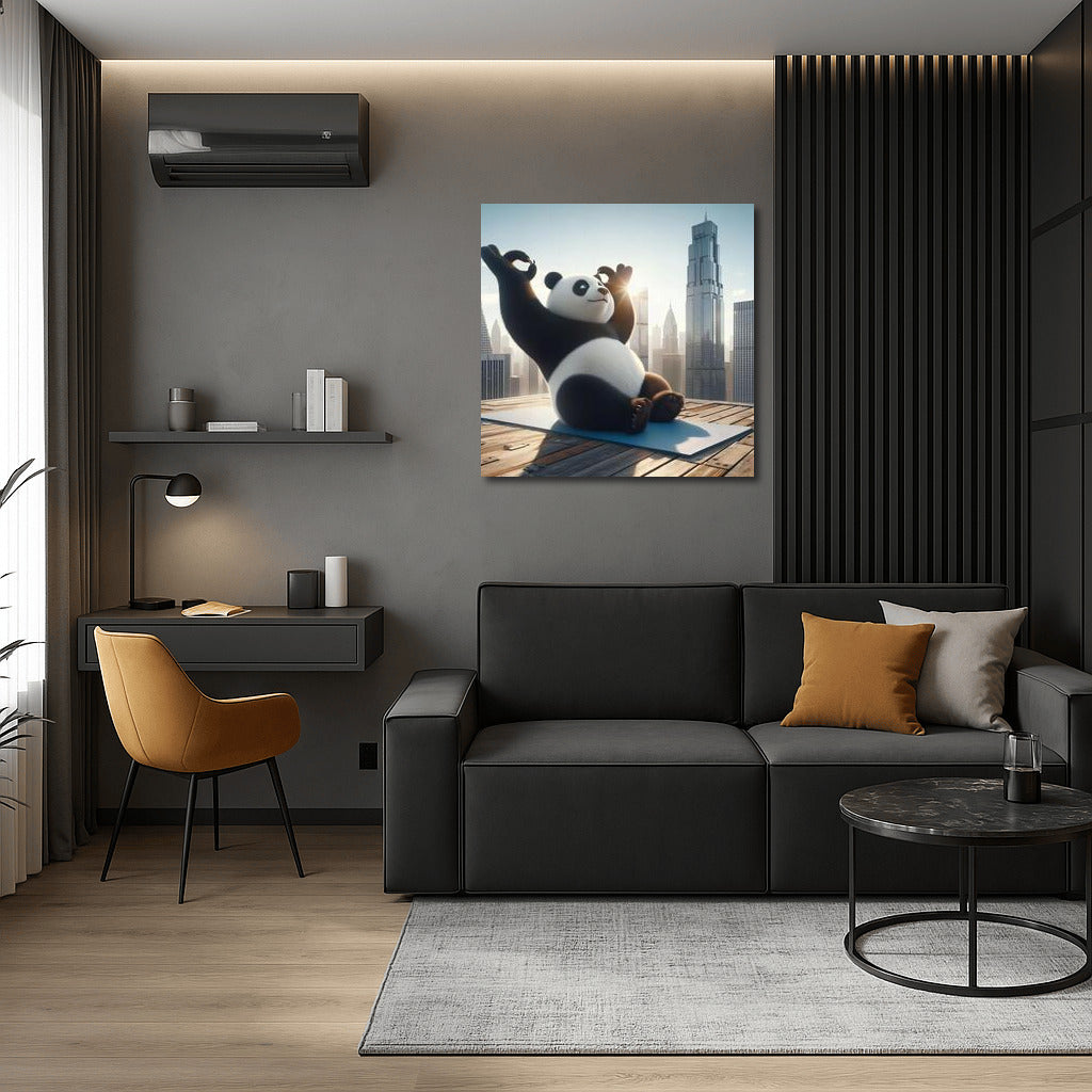 Yoga Panda on the Roof of a Skyscraper: Harmony at Heights