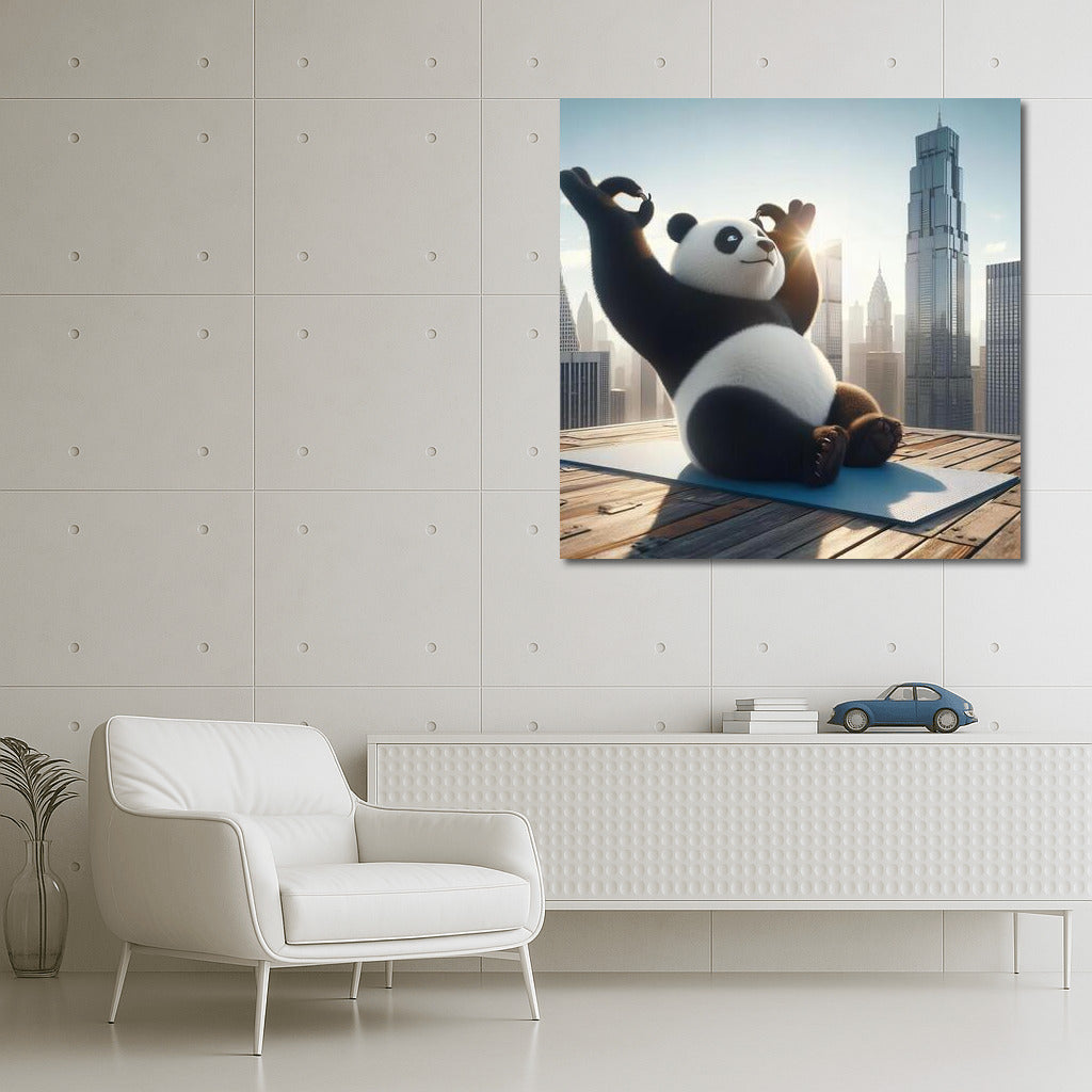 Yoga Panda on the Roof of a Skyscraper: Harmony at Heights