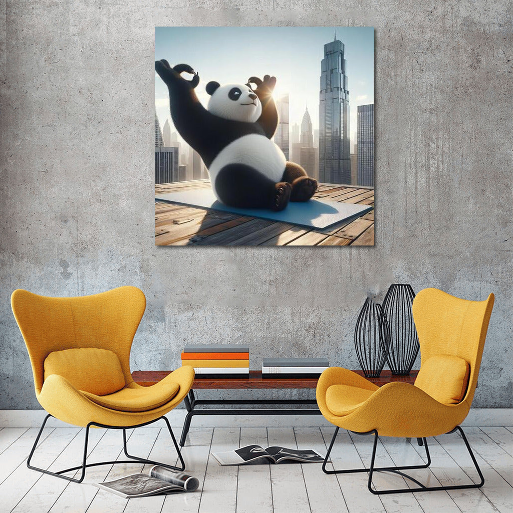Yoga Panda on the Roof of a Skyscraper: Harmony at Heights