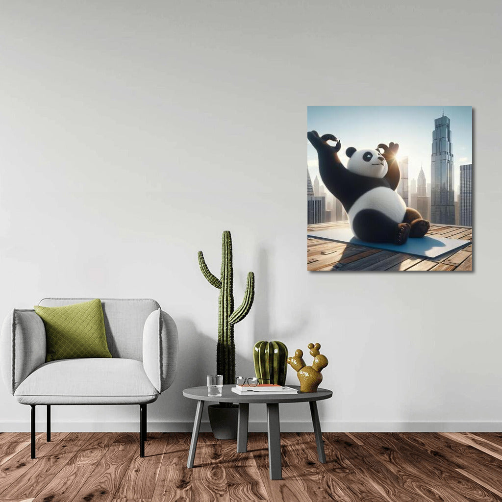 Yoga Panda on the Roof of a Skyscraper: Harmony at Heights