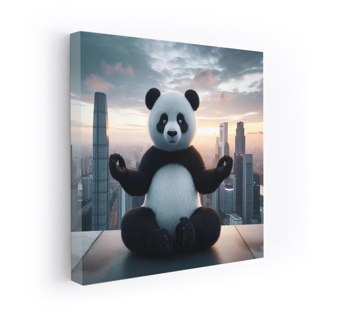 Meditating Panda on the Roof of a Skyscraper: Harmony in the City
