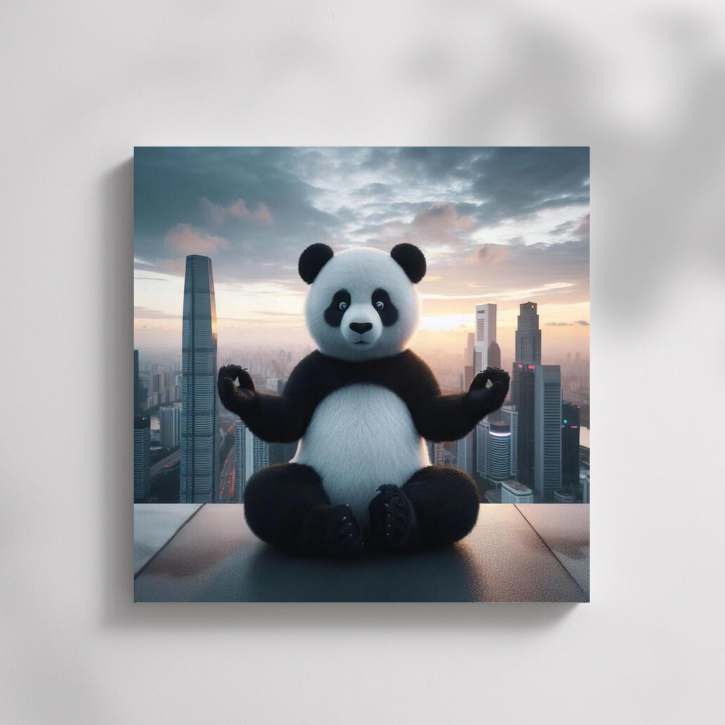 Meditating Panda on the Roof of a Skyscraper: Harmony in the City