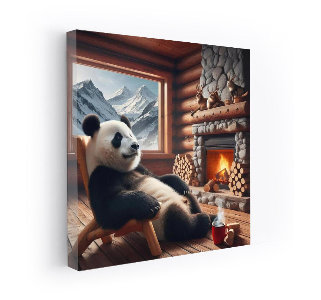 Panda by the Fireplace: Comfort in the Mountain Lodge