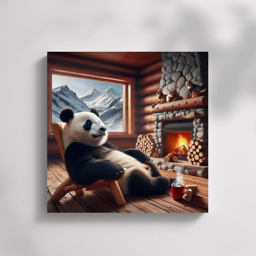 Panda by the Fireplace: Comfort in the Mountain Lodge