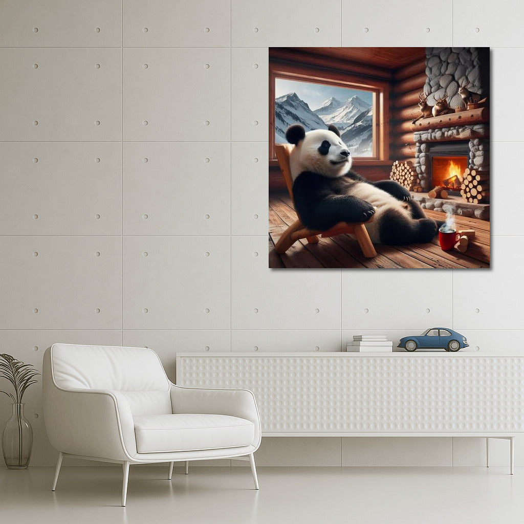 Panda by the Fireplace: Comfort in the Mountain Lodge
