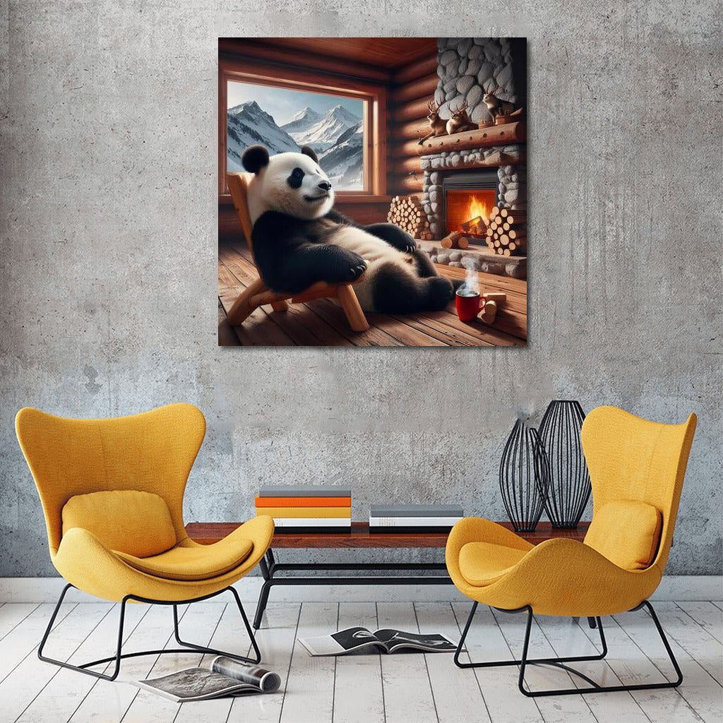 Panda by the Fireplace: Comfort in the Mountain Lodge
