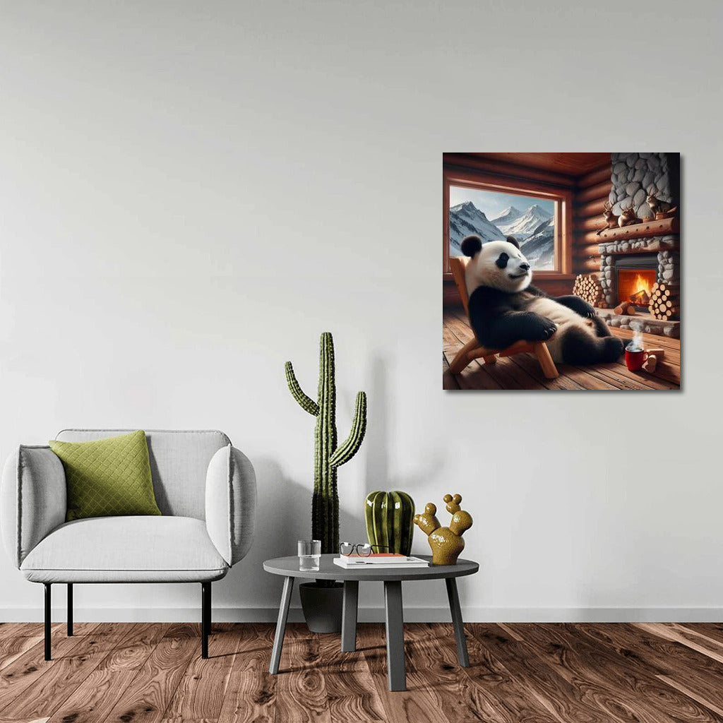 Panda by the Fireplace: Comfort in the Mountain Lodge