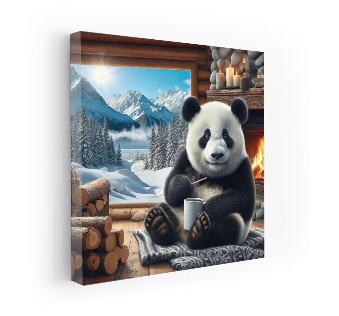 Panda by the Fireplace in the Mountain Hut: Comfort and Tranquility