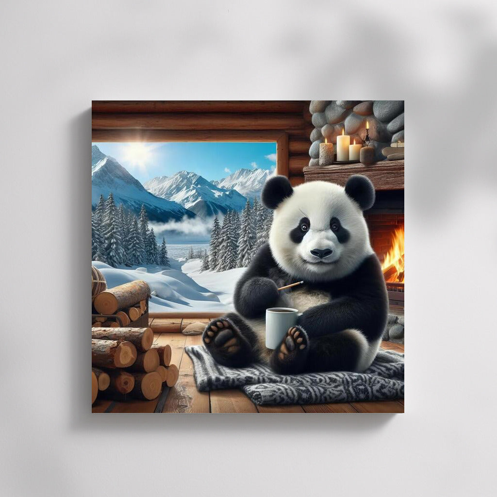 Panda by the Fireplace in the Mountain Hut: Comfort and Tranquility