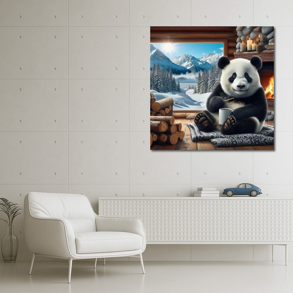 Panda by the Fireplace in the Mountain Hut: Comfort and Tranquility