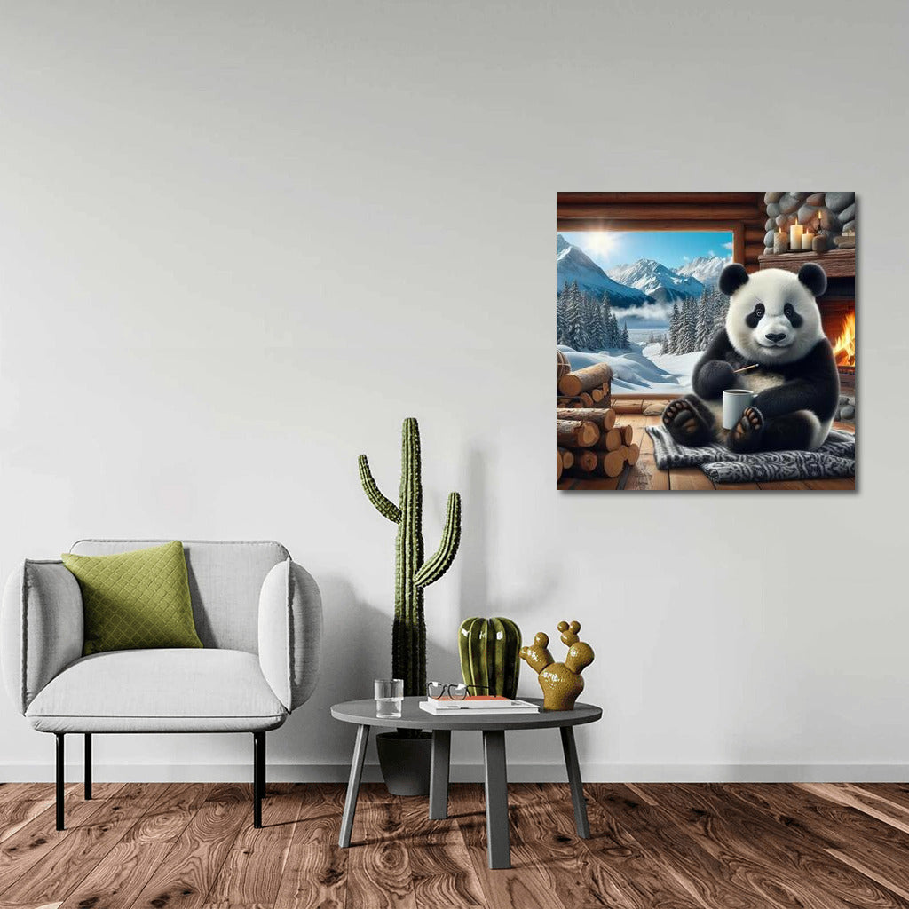 Panda by the Fireplace in the Mountain Hut: Comfort and Tranquility
