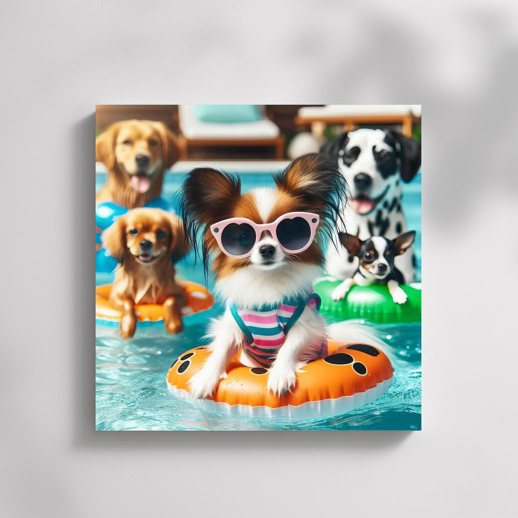 Papillon Puppies at a Pool Party: Playful Charm for Your Interior