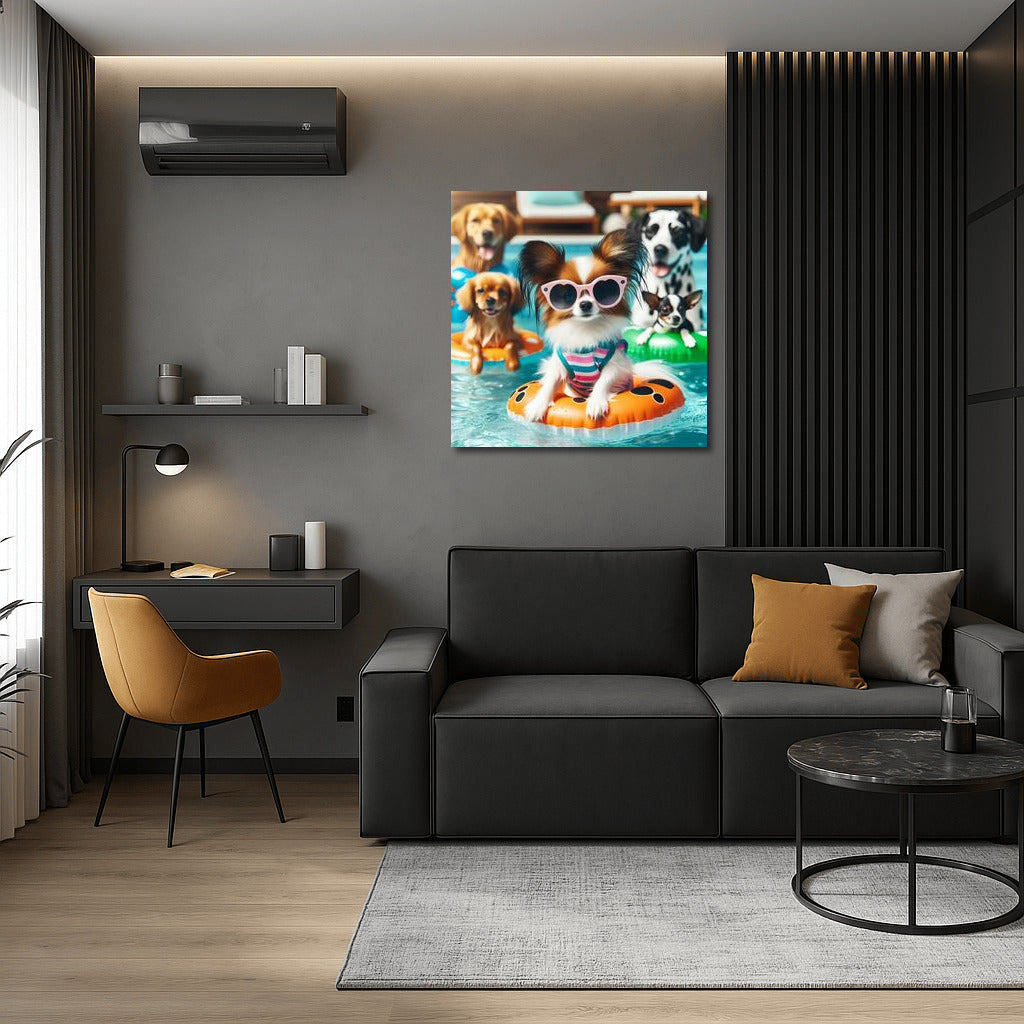 Papillon Puppies at a Pool Party: Playful Charm for Your Interior