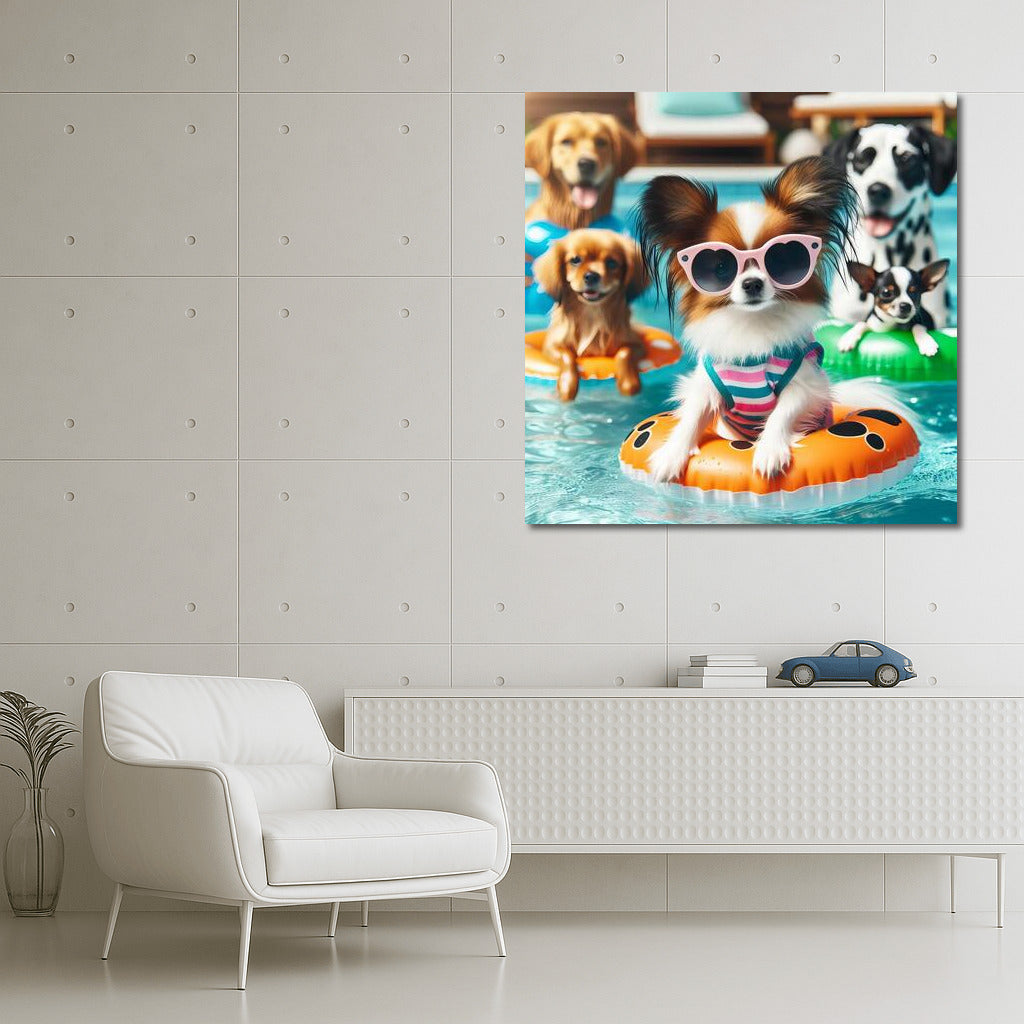 Papillon Puppies at a Pool Party: Playful Charm for Your Interior