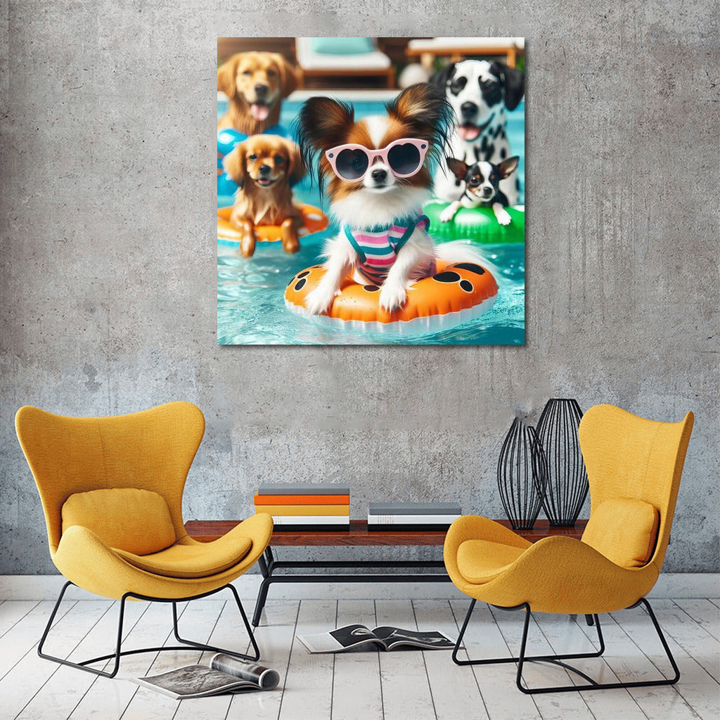 Papillon Puppies at a Pool Party: Playful Charm for Your Interior