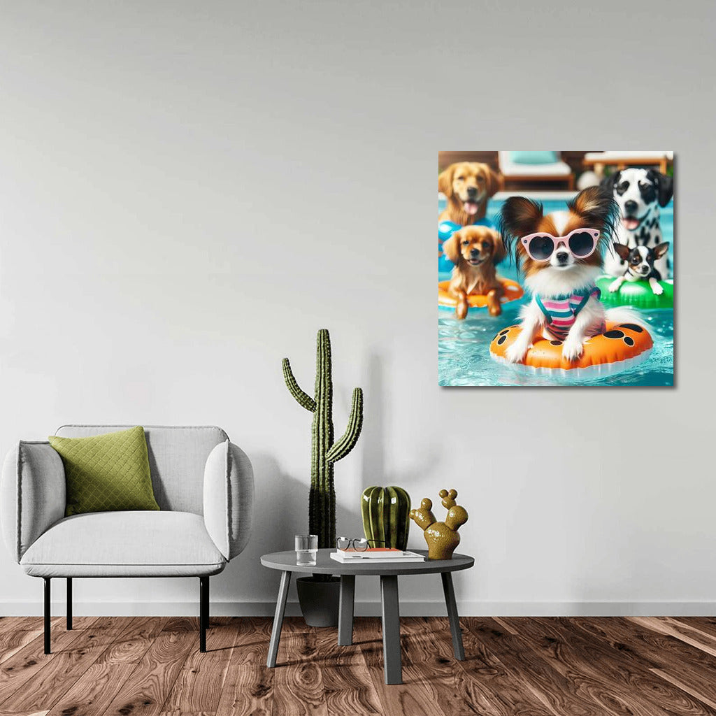 Papillon Puppies at a Pool Party: Playful Charm for Your Interior