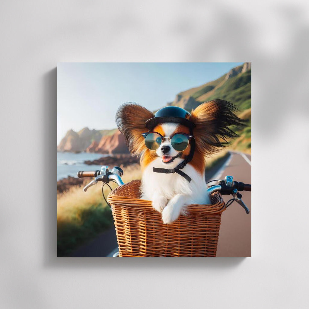 Papillon on a Bike Ride: A Furry Traveler in Sunglasses