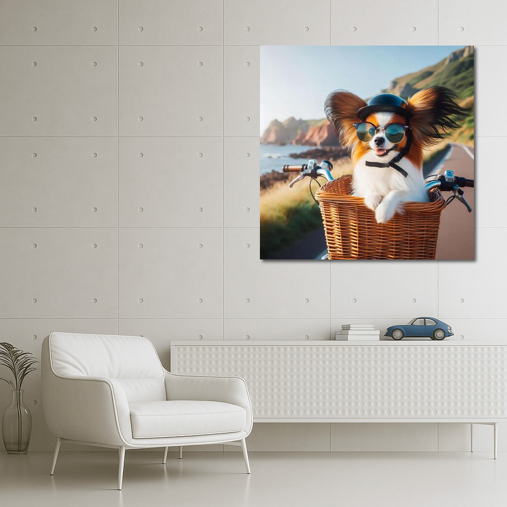 Papillon on a Bike Ride: A Furry Traveler in Sunglasses